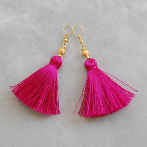 Silky Fuchsia Tassel Earrings