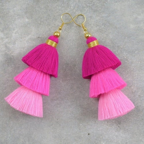 Handmade Light Pink Tassel Earrings Etsy