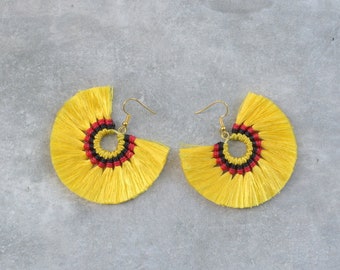 Round Yellow Beach Tassel Earrings