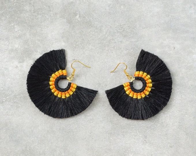 Black Tassel Hoop Earrings - Etsy