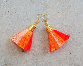 Multi Orange Mini Tassel Earrings