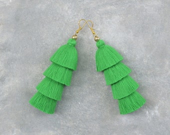 Handcrafted Kelly Green Tassel Earrings