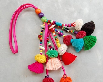 Mixed Colors Vibrant Tassel and Pom Pom Beach Bag Charm