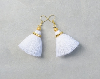 Small Pure White & Gold Tassel Earrings - You Can Choose Your Own Color!