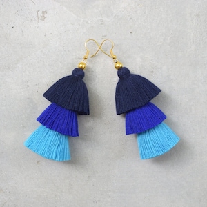 Three Shades of Blue Tassel Earrings image 1