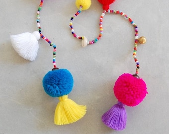 Mixed Colors Pom Pom Tassel Straw Bag Decoration