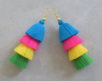 Handmade Four Tiers Beach Tassel Earrings