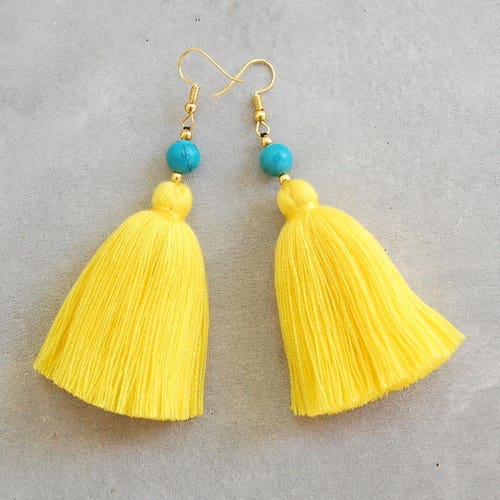 Handmade Yellow Tassel Earrings Etsy