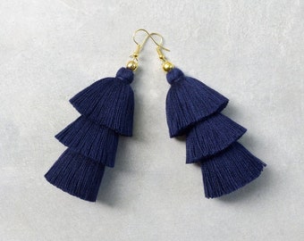 Midnight Blue Tassel Earrings