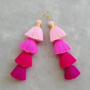 Handmade Ombre Pink Tassel Earrings image 1