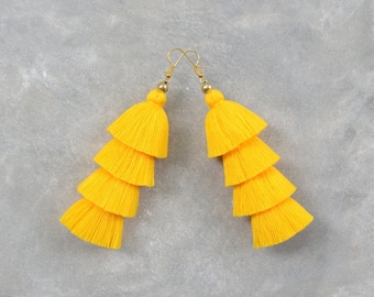 Handmade Yellow Tassel Earrings