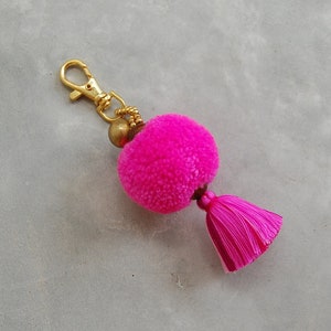 Handmade Pom Pom with Multi Pink Tassel Keychain