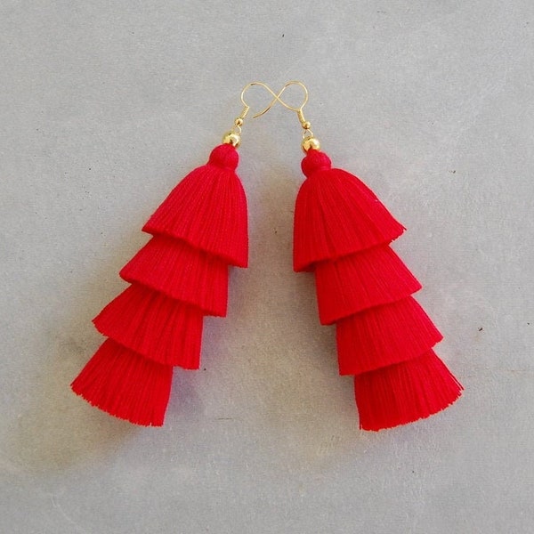 Handmade Red Tassel Earrings