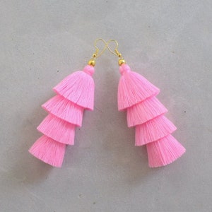 Handmade Light Pink Tassel Earrings