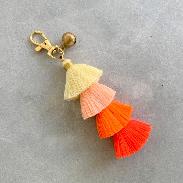 Kleine Oranje Ombre Kwast Sleutelhanger &Rits Pull Staw Bag Decoratie