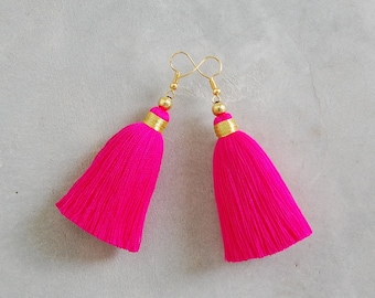 Handmade Hot Pink Tassel Earrings