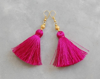 Silky Fuchsia Tassel Earrings