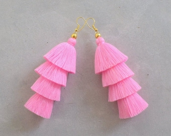 Handmade Light Pink Tassel Earrings