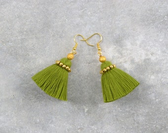 Olive Green Autumn Tassel Earrings - You Can Choose Your Own Tassel Colors