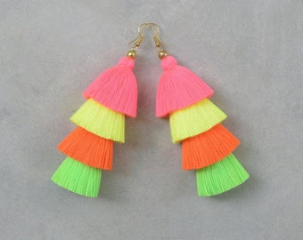 Neon Colored Tassel Earrings