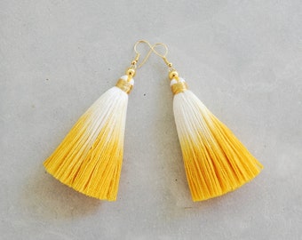 Dip Dyed Yellow Ombre Tassel Earrings