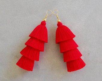 Handmade Red Tassel Earrings