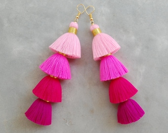 Handmade Ombre Pink Tassel Earrings