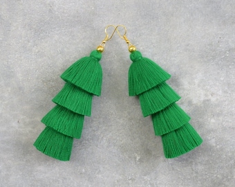 Beautiful Emerald Green Tassel Earrings