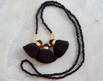 Beaded Black Tassel Necklace