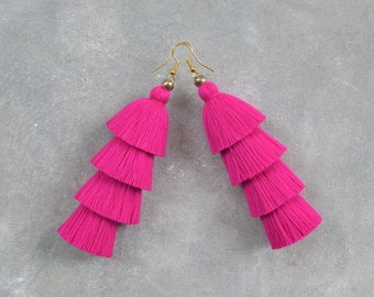Handmade Fuchsia Pink Tassel Earrings