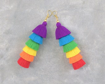 Handmade Rainbow Tassel Earrings