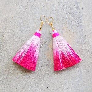 Small Dip Dye Pink Ombre Tassel Earrings