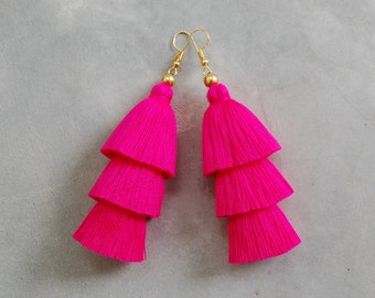 Handmade Hot Pink Tassel Earrings