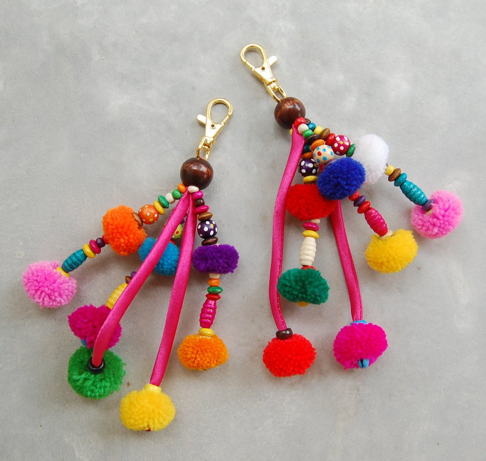 Mixed Color Pom Pom Bag Accessory & Keychain Etsy