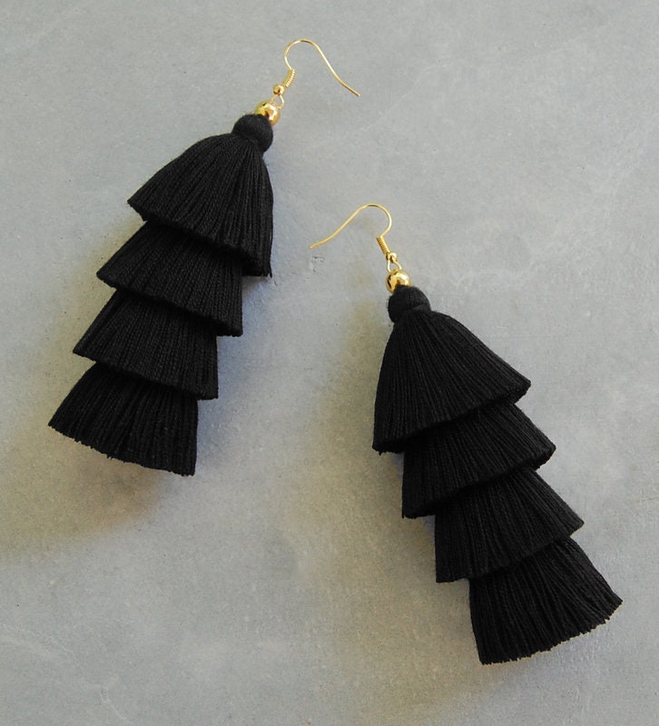 Handmade Black Tassel Earrings Etsy