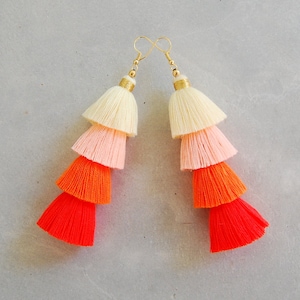 Four Tier Ombre Orange Tassel Earrings image 1