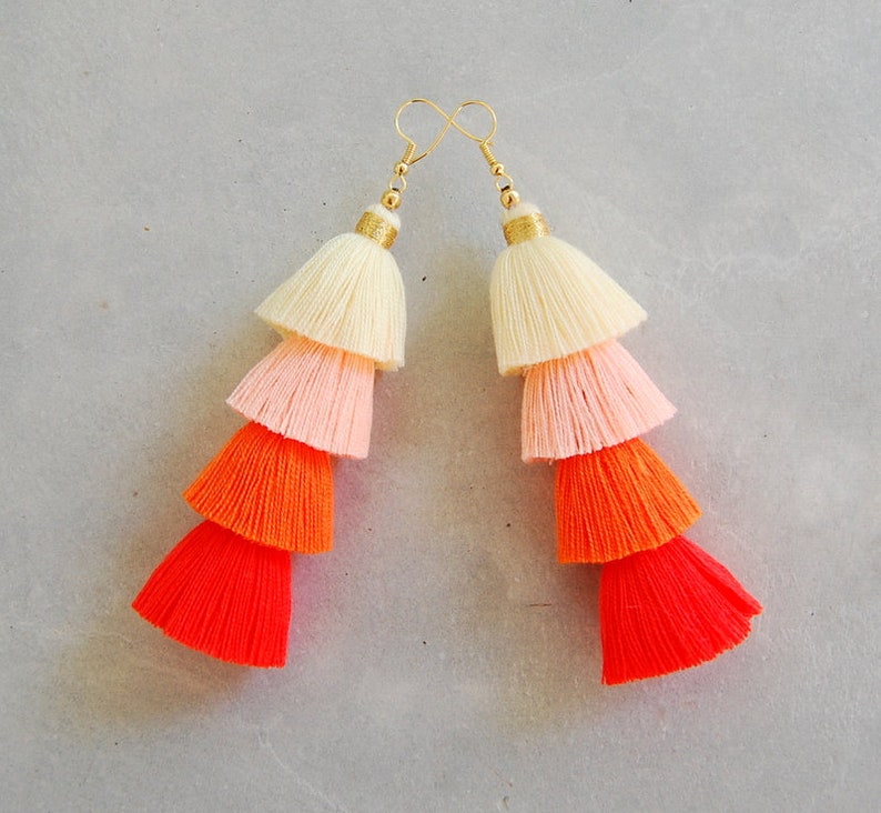 Four Tier Ombre Orange Tassel Earrings image 1