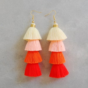 Four Tier Ombre Orange Tassel Earrings image 2