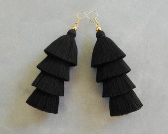 Handmade Black Tassel Earrings