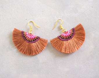 Small Brown Hmong Tassel Earrings