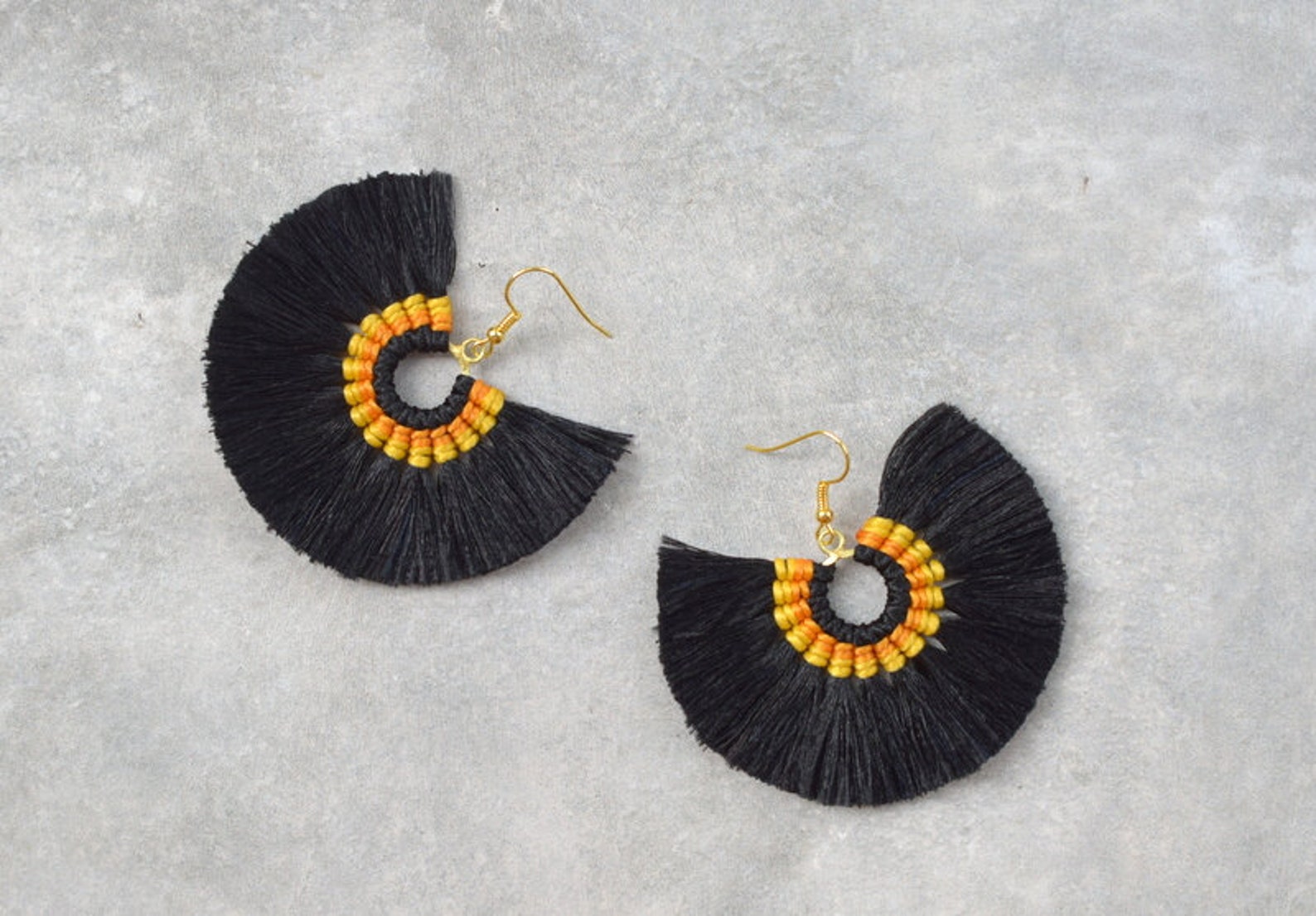 Black Tassel Hoop Earrings | Etsy