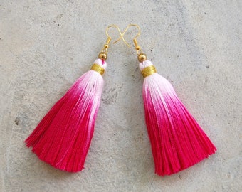 Dip Dye Pink Ombre Tassel Earrings