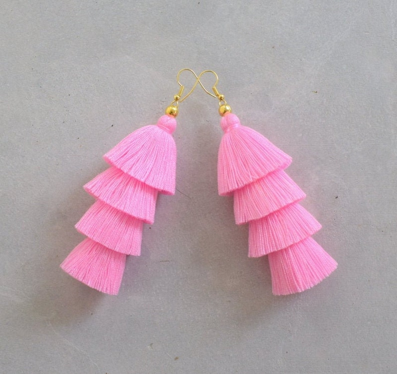 Handmade Light Pink Tassel Earrings Etsy