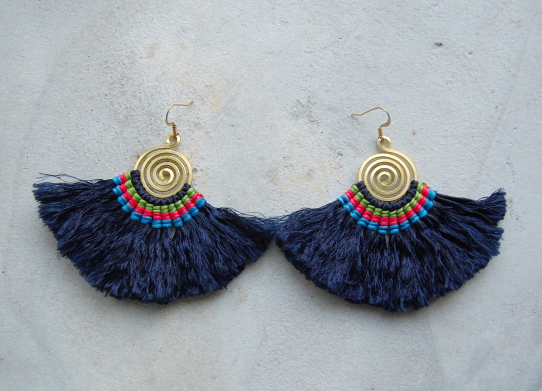 Rana Crystal Tassel Earrings (Royal Blue) main image 0