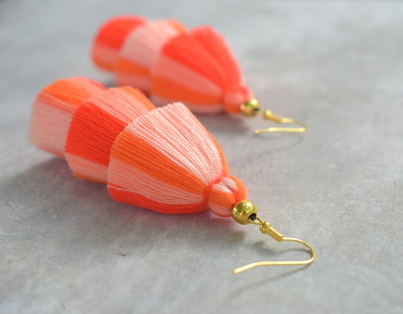 Handmade Multi Orange Tassel Earrings image 3