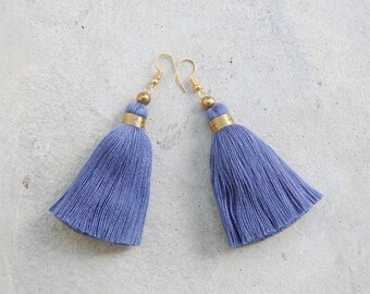 Grey Tassel Earrings with Gold Beads