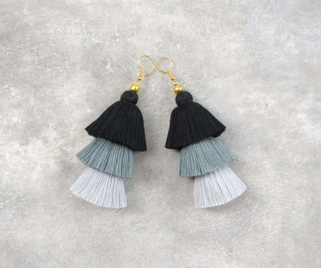 Black & Grey Ombre Tassel Earrings - Etsy