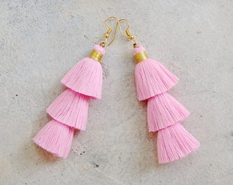Handmade Light Pink Tassel Earrings
