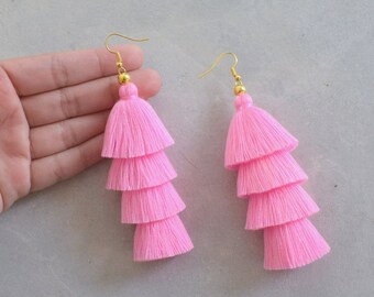 Pale pink shop tassel earrings