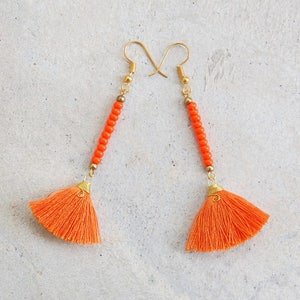 Mini Orange Beaded Tassel Earrings